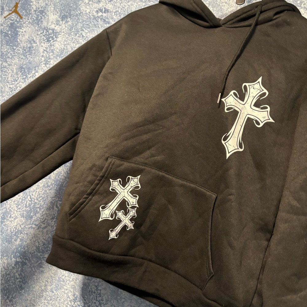 Black Hoodie with Cross Design